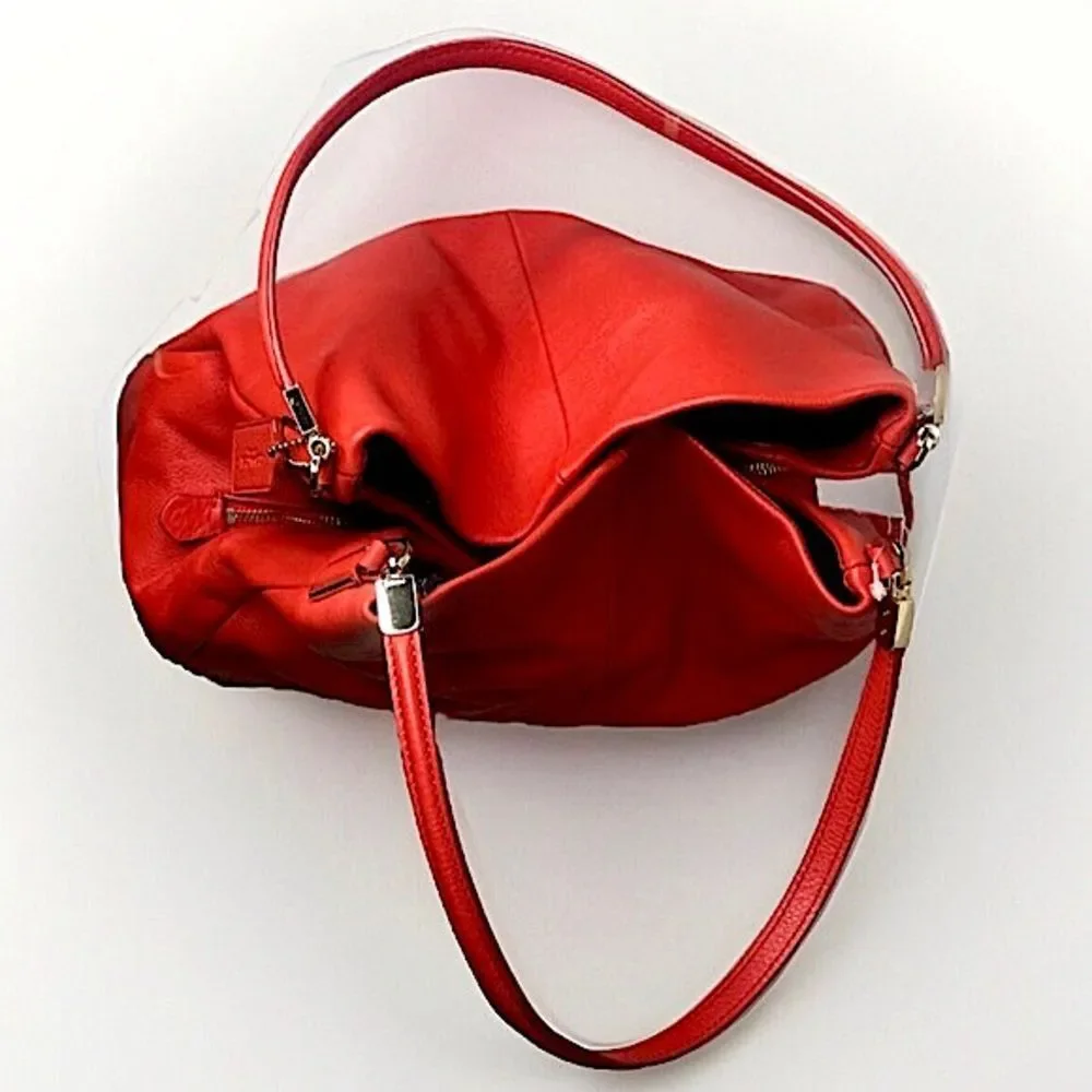 COACH Madison Phoebe Tumbled Cardinal Red Leather 3 Section Shoulder Bag NWT